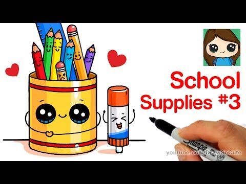 480x360 how to draw cute back to school supplies easy - School Supplies Drawing