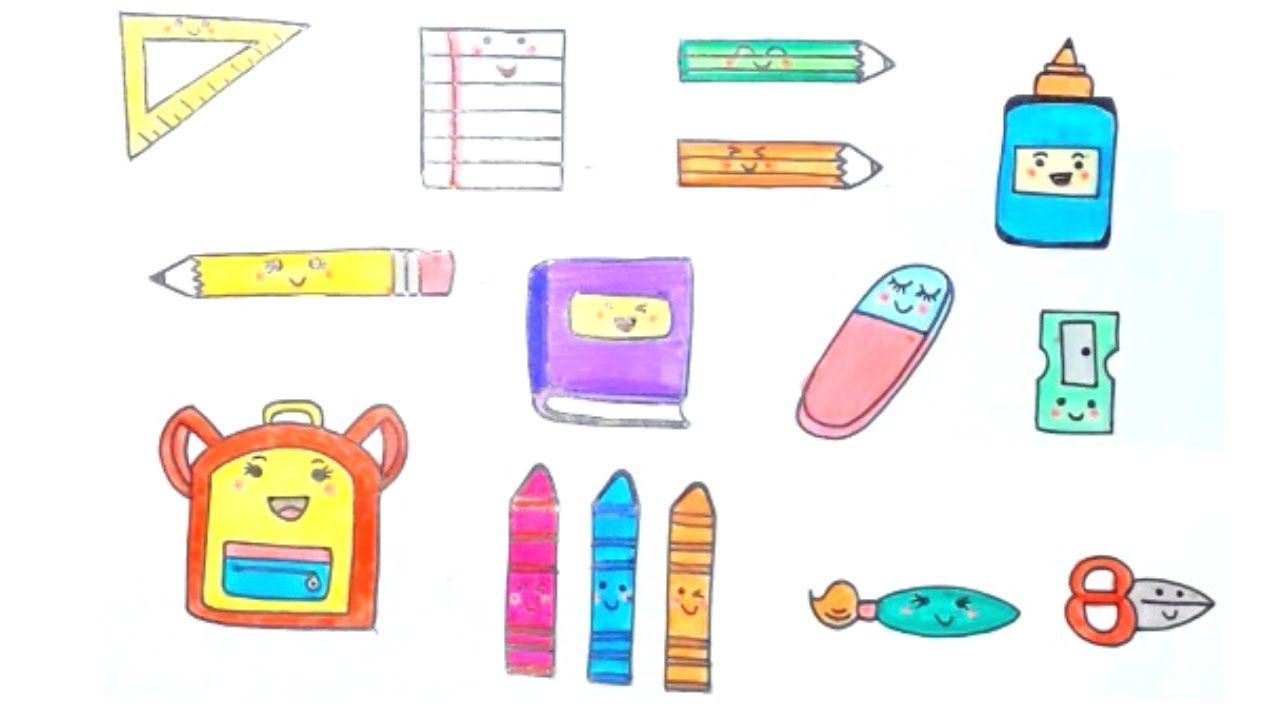 1280x720 how to draw school supplies step - School Supplies Drawing