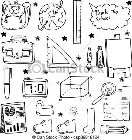 446x470 object school supplies doodles vector art illustration - School Supplies Drawing