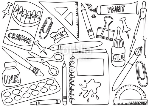 500x357 school supplies drawings stock image and royalty free vector - School Supplies Drawing