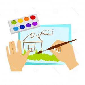 300x300 photostock vector children with teacher drawing in art class - School Teacher Drawing