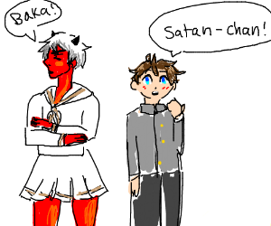 300x250 satan and boy are kawii in japanese school uniform drawing - School Uniform Drawing