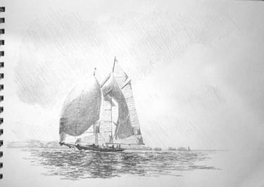 375x266 Mariette Of Running Downwind From The West' Drawing - Schooner Drawing