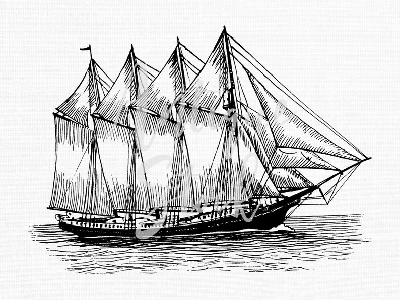 794x596 Sailing Ship Clipart Vintage Png Drawing Schooner Etsy - Schooner Drawing