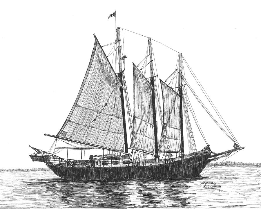 900x720 York River Schooner Drawing - Schooner Drawing