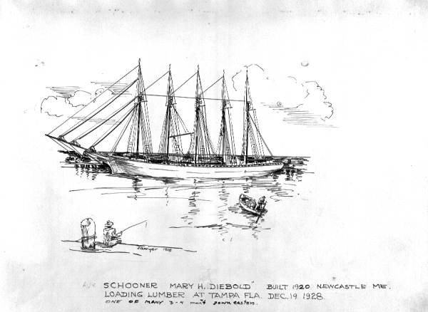 600x438 Florida Memory - Schooner Drawing