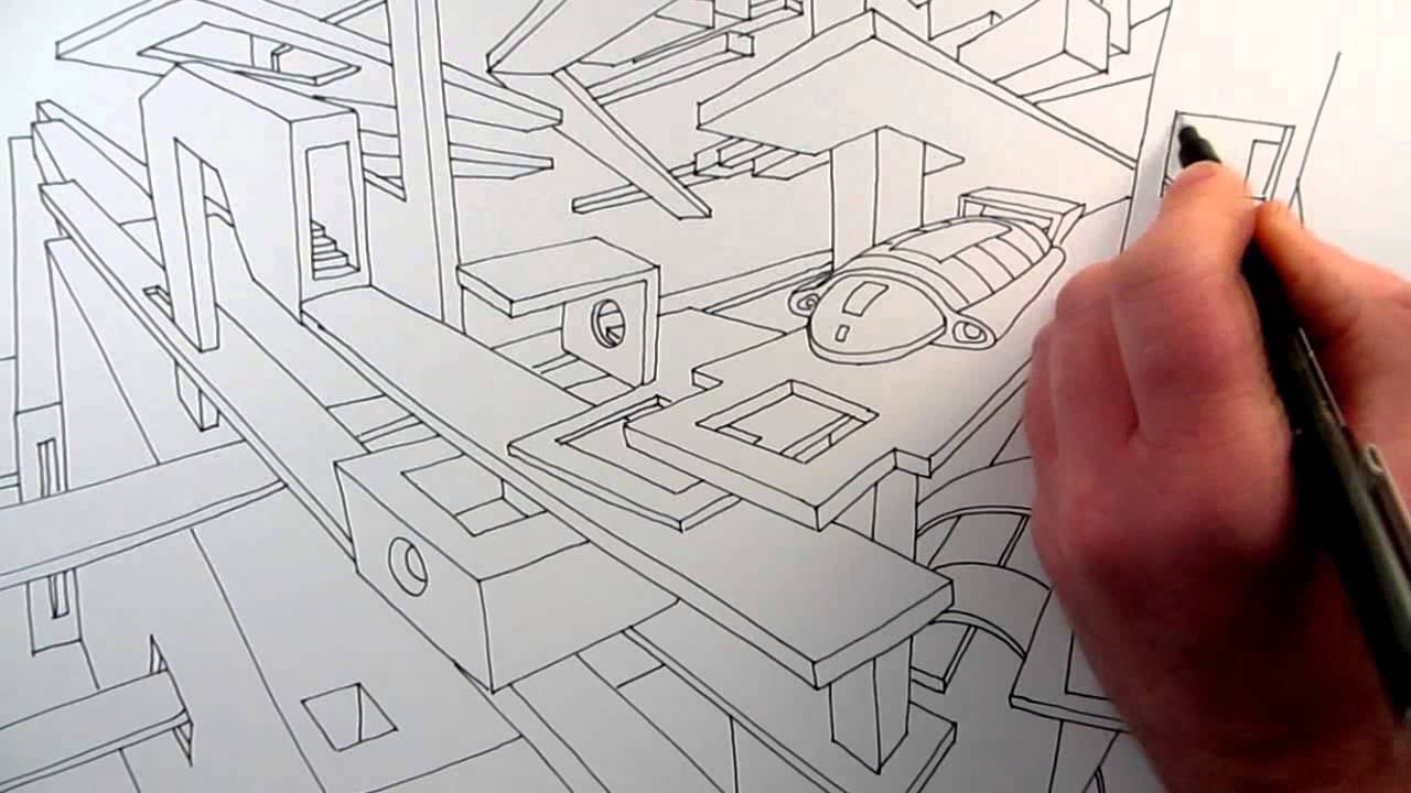 1280x720 how to draw a sci fi fantasy city in point perspective - Sci Fi Drawings