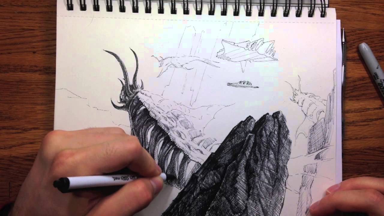 1280x720 tips for drawing a sci fi scene using perspective, value scale - Science Fiction Drawings