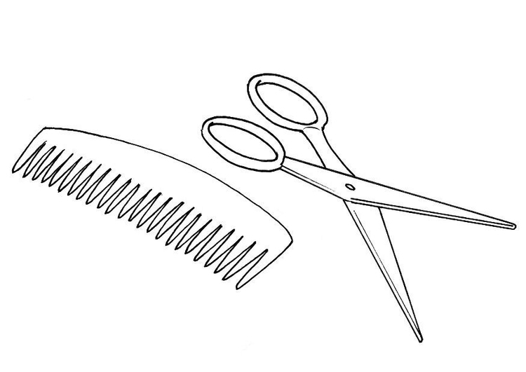 750x531 coloring - Scissors And Comb Drawing