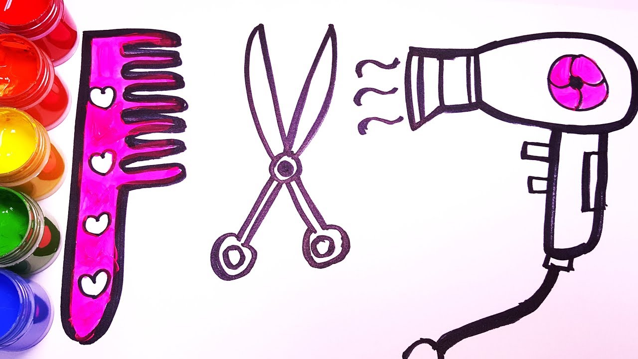 1280x720 drawing and coloring comb scissors hair dryer for kids toddlers - Scissors And Comb Drawing