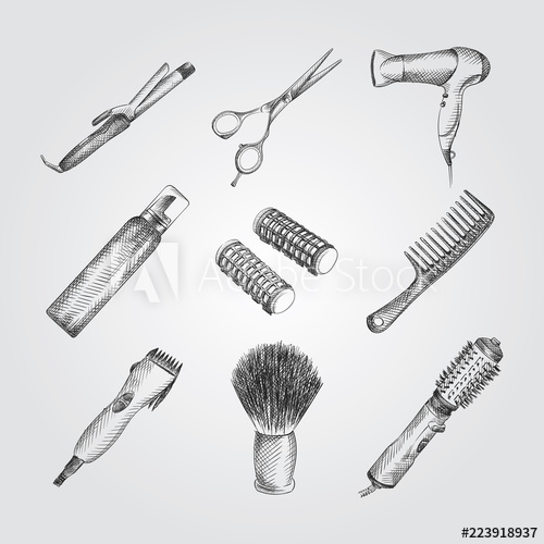 500x500 hand drawn barber shop sketches set collection of scissors - Scissors And Comb Drawing