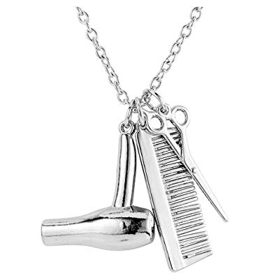 395x395 jsdde silver hair stylist pendant necklace with hair dryer - Scissors And Comb Drawing