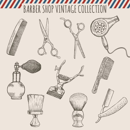 450x450 vector barber shop vintage tools collection of comb, scissors - Scissors And Comb Drawing