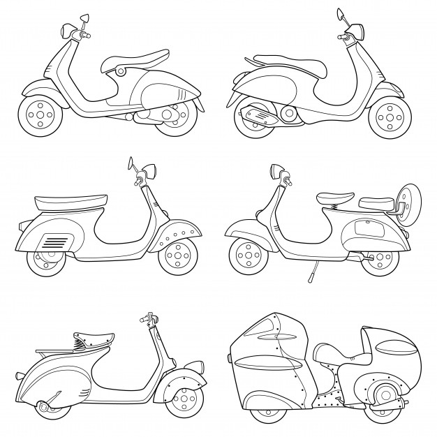 626x626 Icon Of Motor Bike Scooter Drawing Line Vector Premium Download - Scooter Drawing