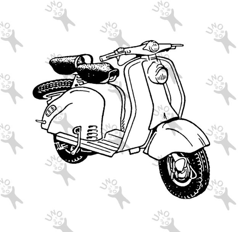794x753 Retro Drawing Moped Vespa Scooter Vintage Instant Download Etsy - Scooter Drawing