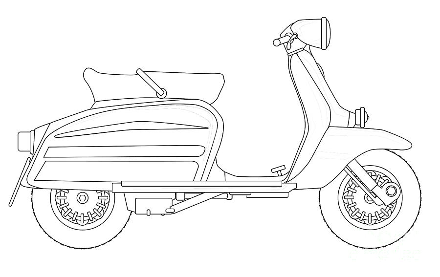 900x567 Scooter Outline Drawing Digital Art - Scooter Drawing
