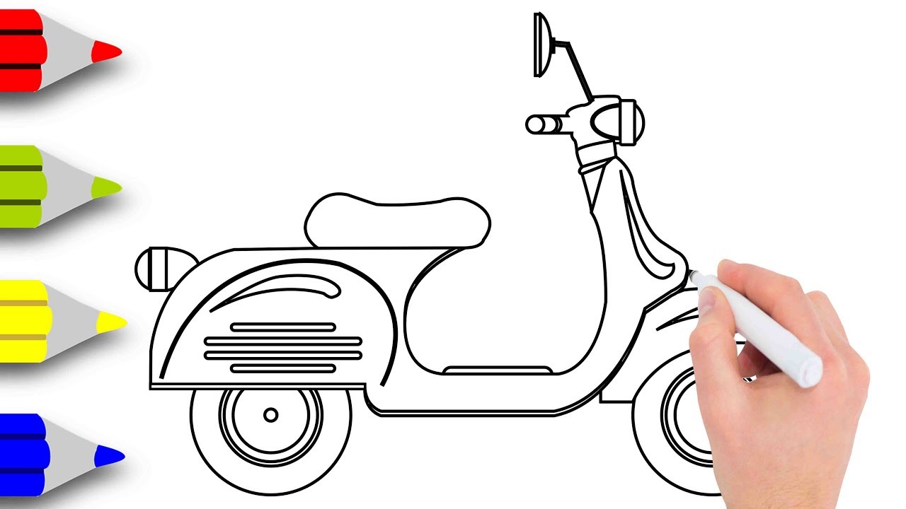 1280x720 Kids Drawing Videos How To Draw Scooter Drawing For Kids Step - Scooter Drawing