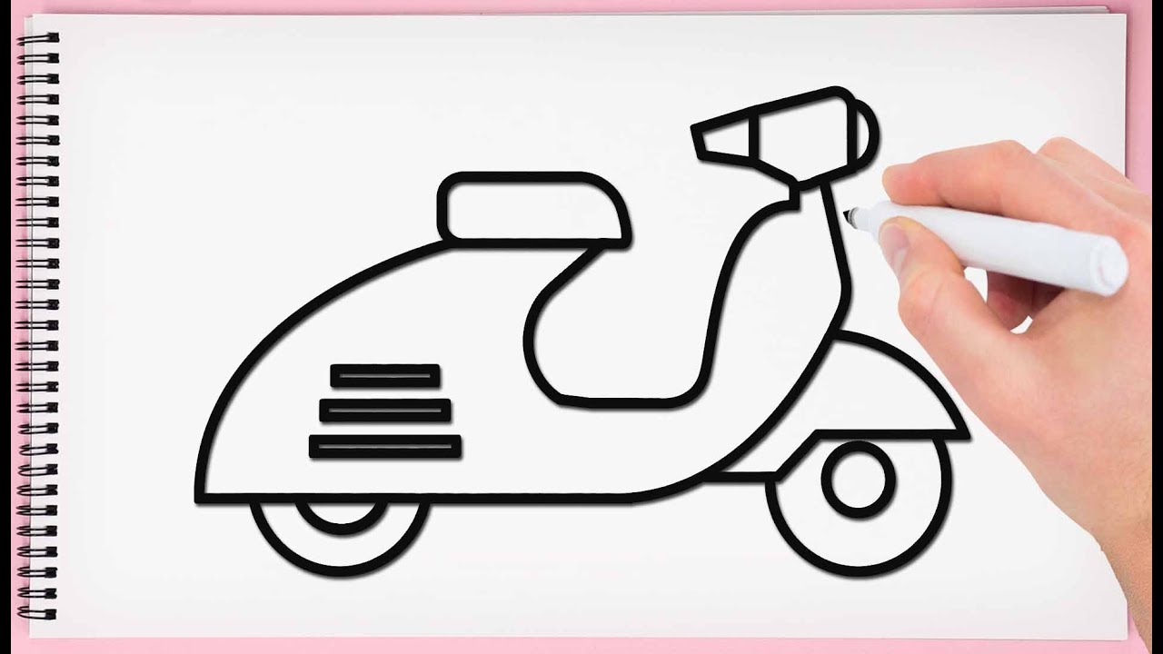 1280x720 How To Draw A Scooter Easy Step - Scooter Drawing