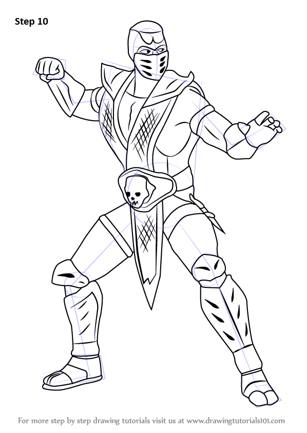 598x844 Learn How To Draw Scorpion From Mortal Kombat - Scorpion Outline Drawing