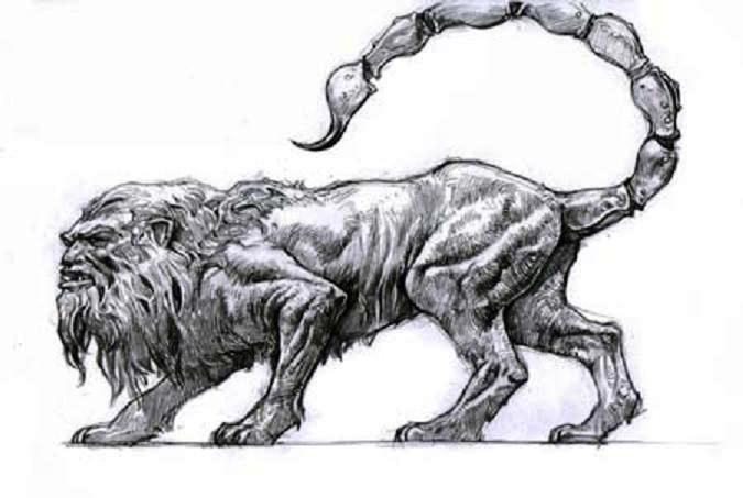 675x453 Manticore - Scorpion Tail Drawing