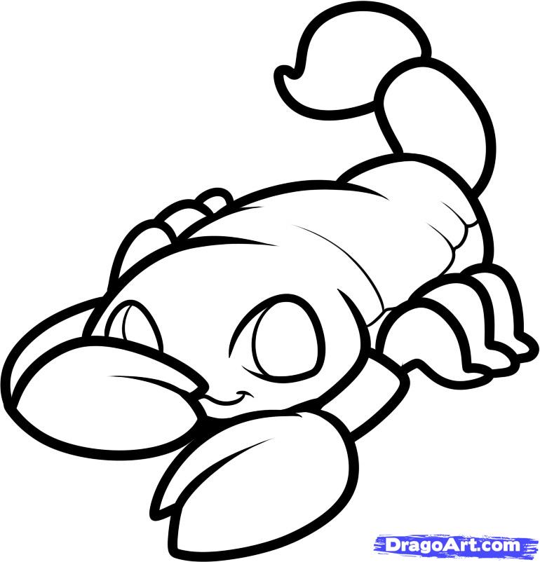 770x802 Step How To Draw A Scorpion For Kids - Scorpion Tail Drawing