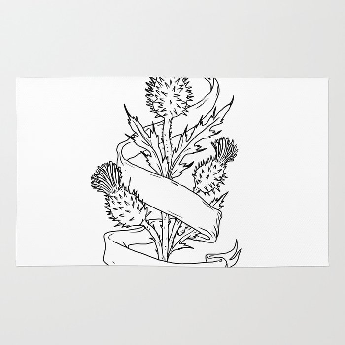 700x700 Scottish Thistle With Ribbon Drawing Black And White Rug - Scotch Thistle Drawing