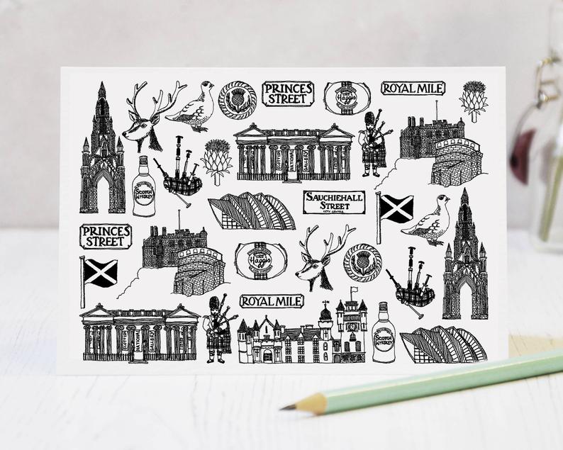 794x635 scotland greeting card scotland drawing scotland etsy - Scotland Drawing