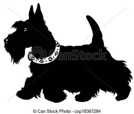 450x382 dog scottish terrier breed, side view, black and white side image - Scottish Terrier Drawing
