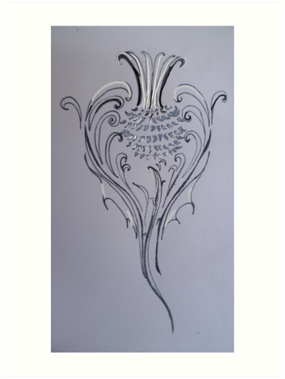 413x549 scottish thistle art prints - Scottish Thistle Line Drawing