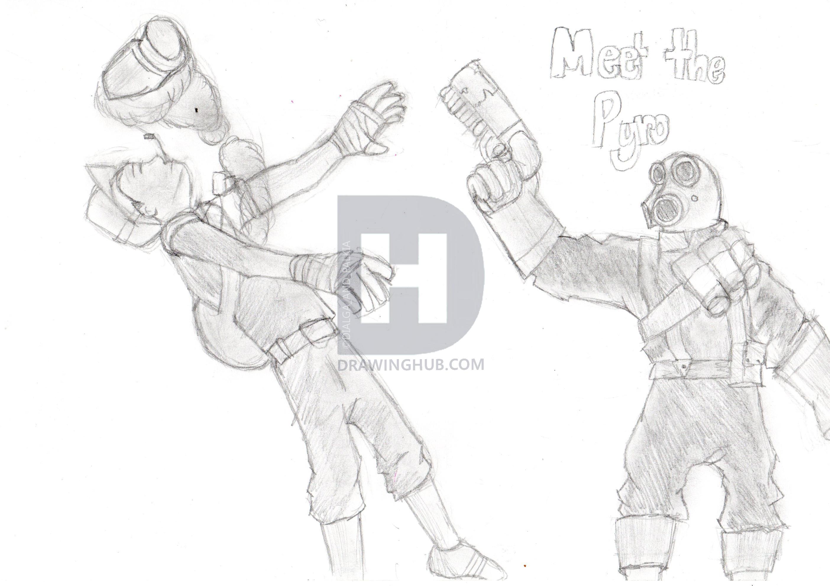 2807x1984 How To Draw Meet The Pyro - Scout Drawing