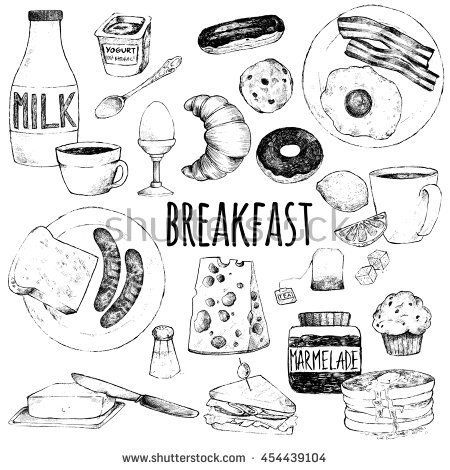450x470 Vector Doodle Set Breakfast Scrambled Eggs, Bacon, Croissant - Scrambled Eggs Drawing
