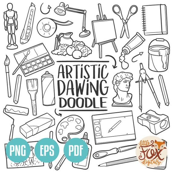 570x570 vector artistic drawing art lessons draw doodle tools etsy - Scrapbook Drawing