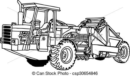 450x264 Illustration Vector Doodles Hand Drawn Of Wheel Tractor Scraper - Scraper Drawing