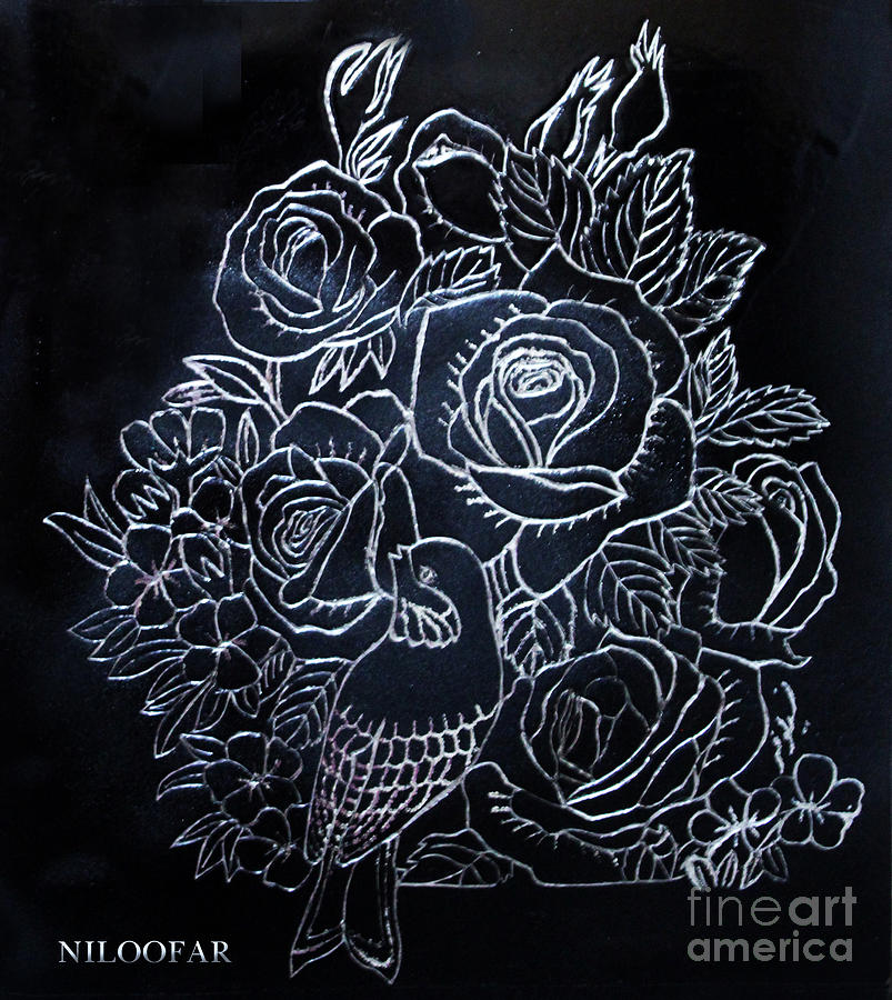 803x900 flower and bird scratch board drawing - Scratch Drawing