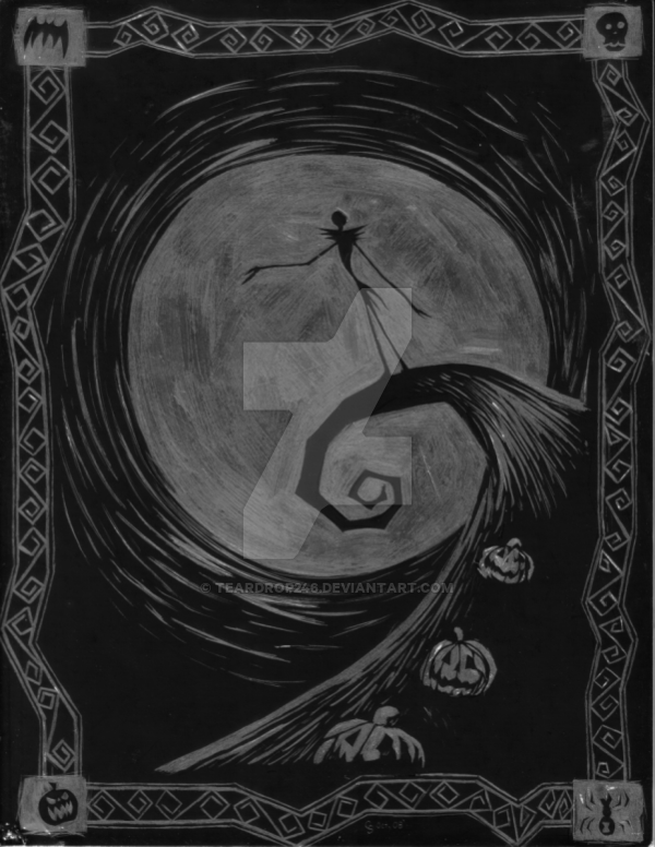 600x776 jack skellington scratchboard - Scratchboard Drawings