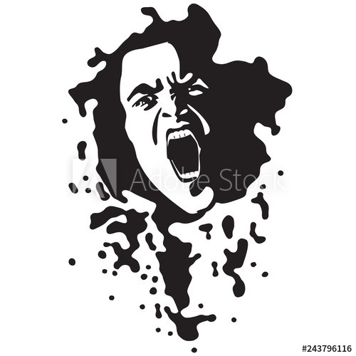 500x500 screaming face shout in black and white vector graphics emotional - Screaming Face Drawing