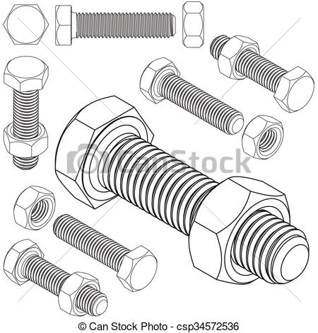 450x470 bolt and nut set all view isometric screw bolt nut set drawing - Screw Drawing