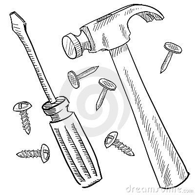 400x400 construction tools sketch screwdriver hammer tattoo flash art - Screwdriver Drawing