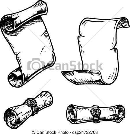 450x467 old scroll vector set of the old scrolls stylized as engraving - Scroll Drawing