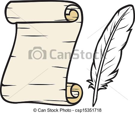 450x375 Old Paper With Feather - Scroll Paper Drawing