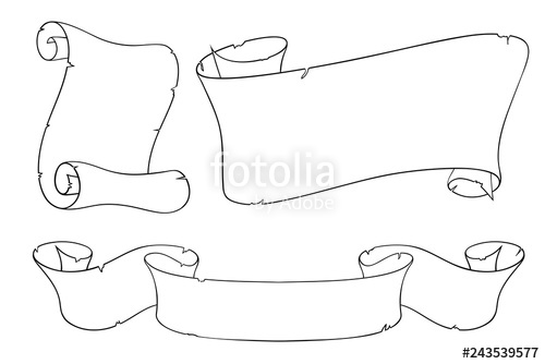 500x334 paper and ribbon scrolls outline drawings set stock image - Scroll Paper Drawing