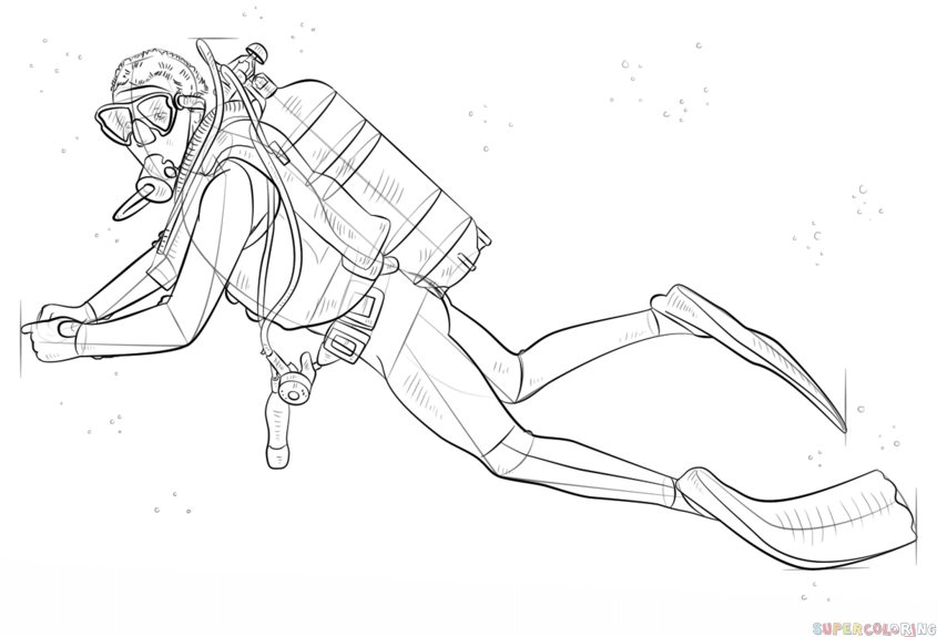 845x575 how to draw a scuba diver step - Scuba Diver Drawing