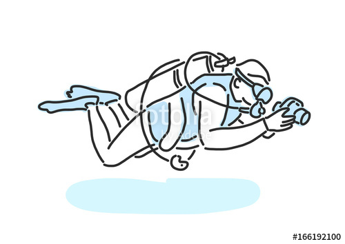 500x354 people on the beach scuba diving summer time hand drawn line - Scuba Diver Drawing