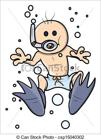 339x470 scuba diving kid character vector drawing art of cute cartoon kid - Scuba Diver Drawing