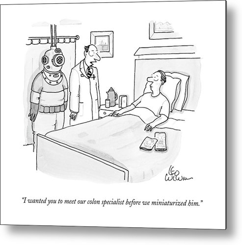 493x499 doctor speaks to patient a scuba diver stands metal print - Scuba Drawing