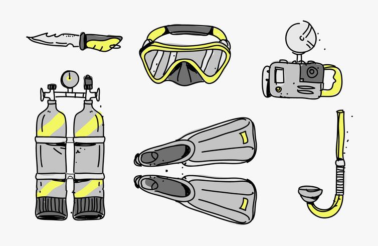 754x490 scuba diving hand drawn starter pack tools vector illustration - Scuba Drawing