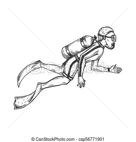 450x470 scuba diver engraving vector illustration scratch board style - Scuba Drawing