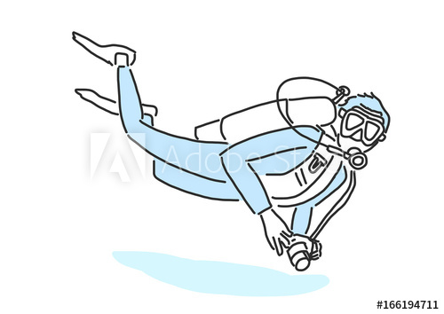500x354 summer sports scuba diving in variety poses hand drawn line - Scuba Drawing