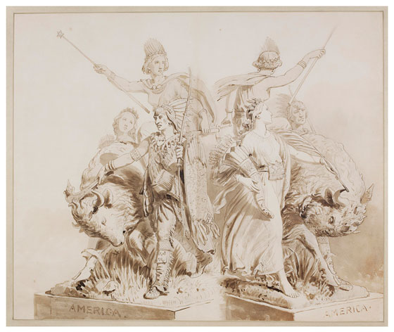 560x472 drawings for the sculpture of 'america' - Sculpture Drawing