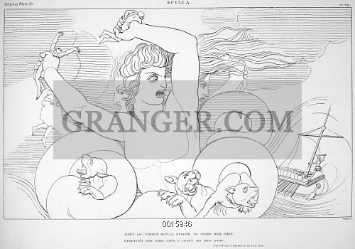 500x350 image of homer the odyssey - Scylla Drawing
